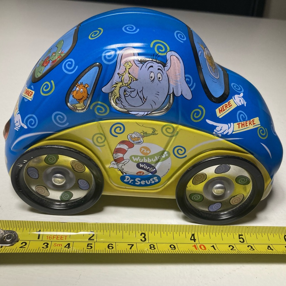 DR SUESS METAL STASH TIN WITH ROLLING WHEELS